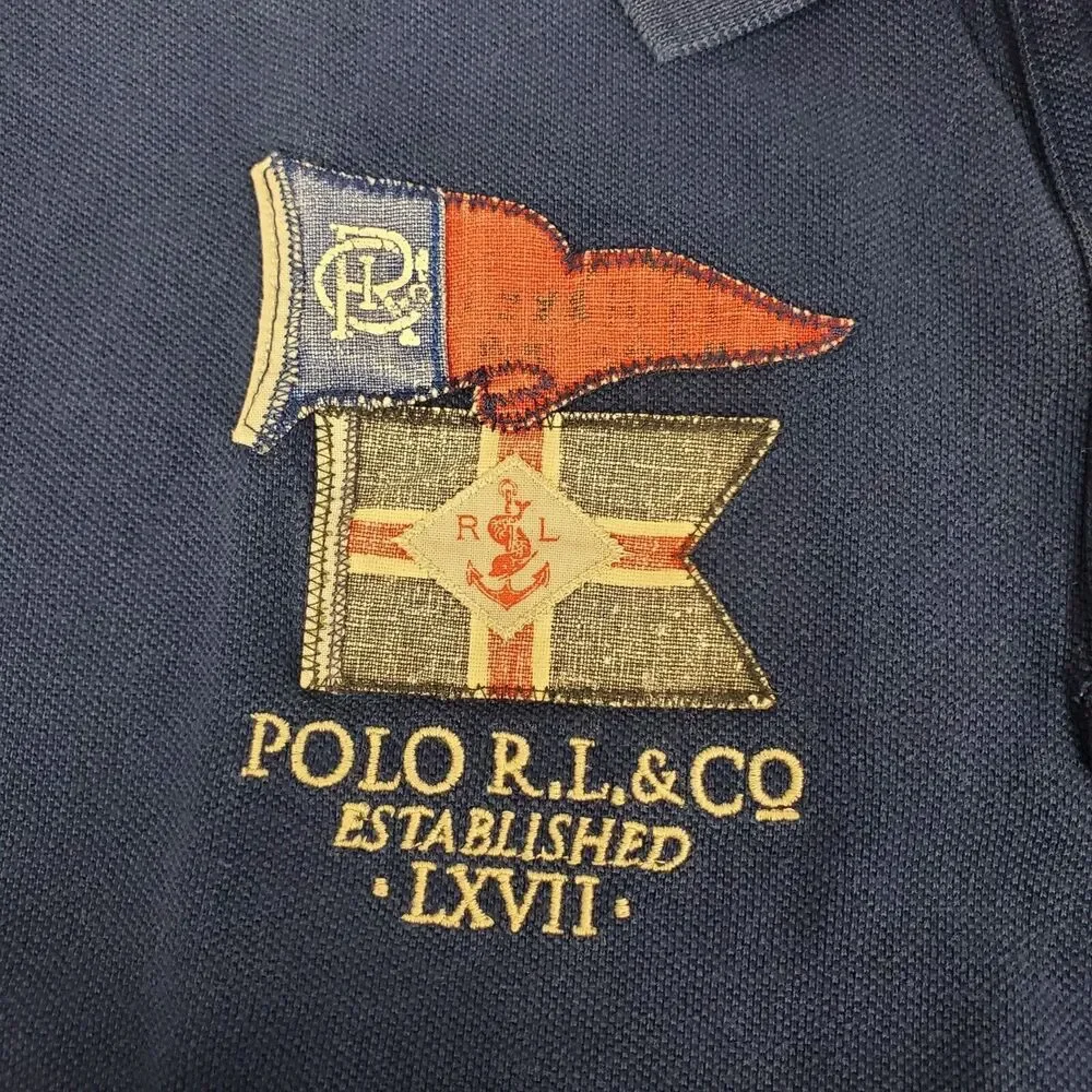 RALPH LAUREN POLO Shirt Mens Large Blue Embroidered Logo Patch Casual Preppy